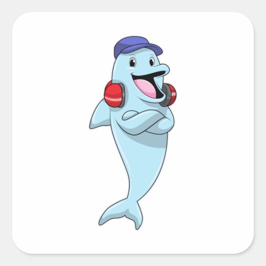 Dolphin naar Muziek luisteren Vierkante Sticker (Voorkant)