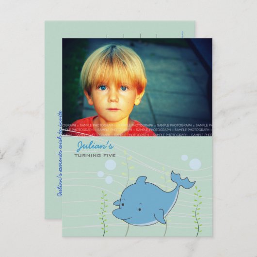 Dolphin Ocean Boys Verjaardagsfeestje Uitnodigen B Uitnodiging Briefkaart (Voorkant / Achterkant)