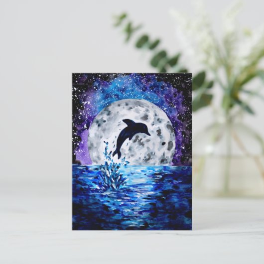 Dolphin Ocean en Moon Briefkaart (Staand voorkant)