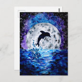 Dolphin Ocean en Moon Briefkaart (Voorkant / Achterkant)