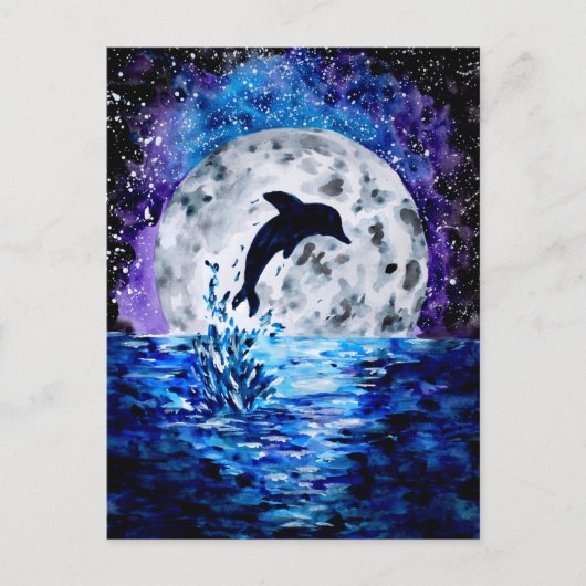 Dolphin Ocean en Moon Briefkaart (Voorkant)
