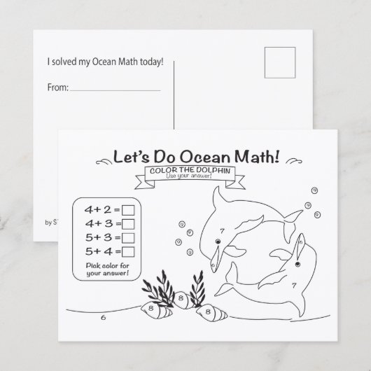 Dolphin Ocean Math Coloring Postcard Briefkaart (Voorkant / Achterkant)