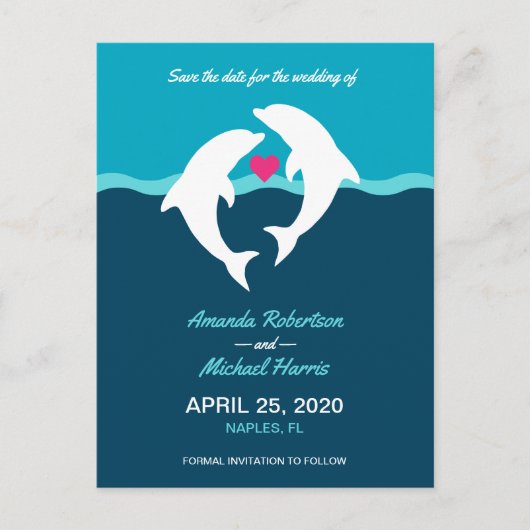 Dolphin Ocean Wedding Save The Date Briefkaart (Voorkant)
