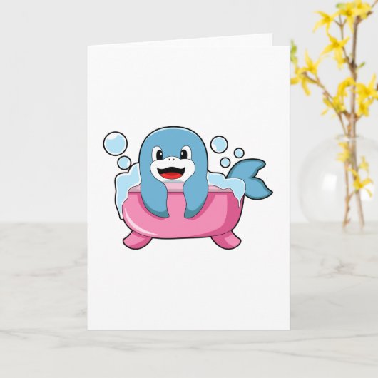 Dolphin on Bathtub Kaart (Gele Bloem)