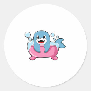 Dolphin on Bathtub Ronde Sticker