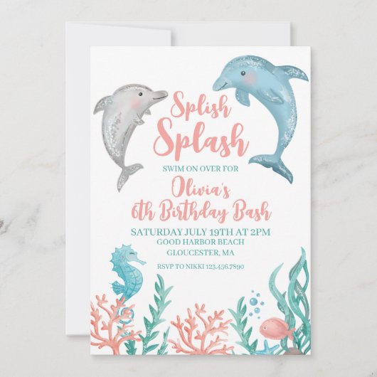 Dolphin onder de zee verjaardagsuitnodiging kaart (Voorkant)
