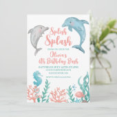 Dolphin onder de zee verjaardagsuitnodiging kaart (Staand voorkant)
