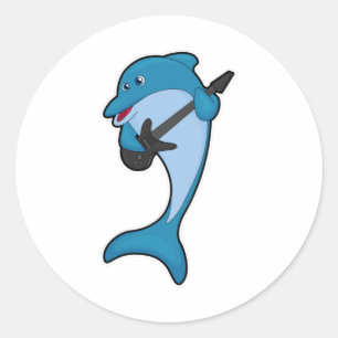 Dolphin op Music met Guitar Ronde Sticker