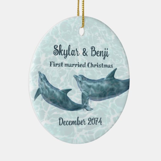 Dolphin Pair First Married Christmas Keramisch Ornament (Rechts)