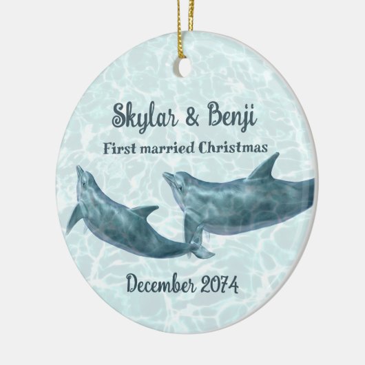 Dolphin Pair First Married Christmas Keramisch Ornament (Links)