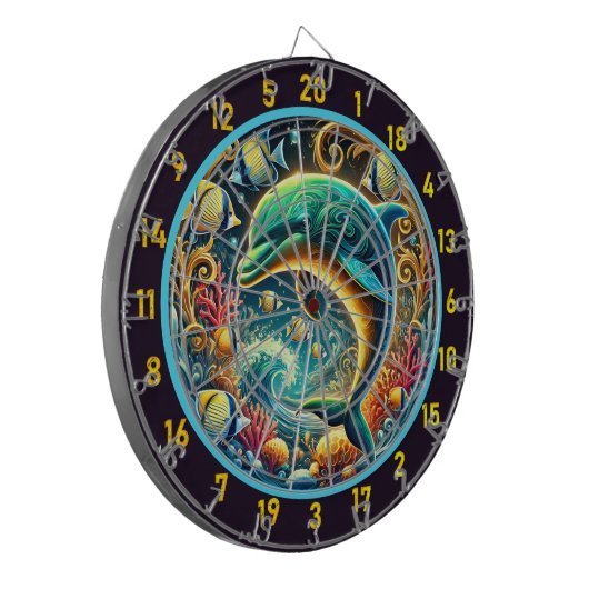 Dolphin Paradise Dartboard: Kustflair Dartbord (Voorkant Links)