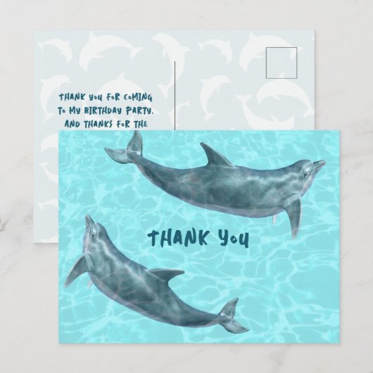 Dolphin Party Hartelijk dank van het Kinder Briefk Briefkaart (Voorkant / Achterkant)