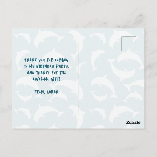 Dolphin Party Hartelijk dank van het Kinder Briefk Briefkaart (Achterkant)