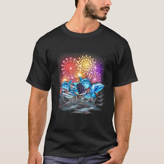 Dolphin Patriotic American Flag Fireworks 4th of J T-shirt (Voorkant)