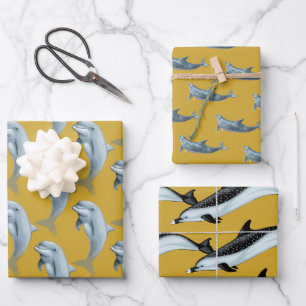 Dolphin Patterns Goud Inpakpapier Vel