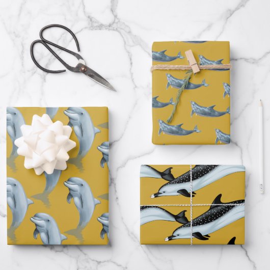 Dolphin Patterns Goud Inpakpapier Vel (Voorkant)