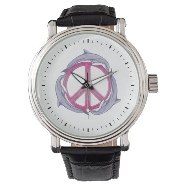 Dolphin Peace Pink Horloge (Voorkant)