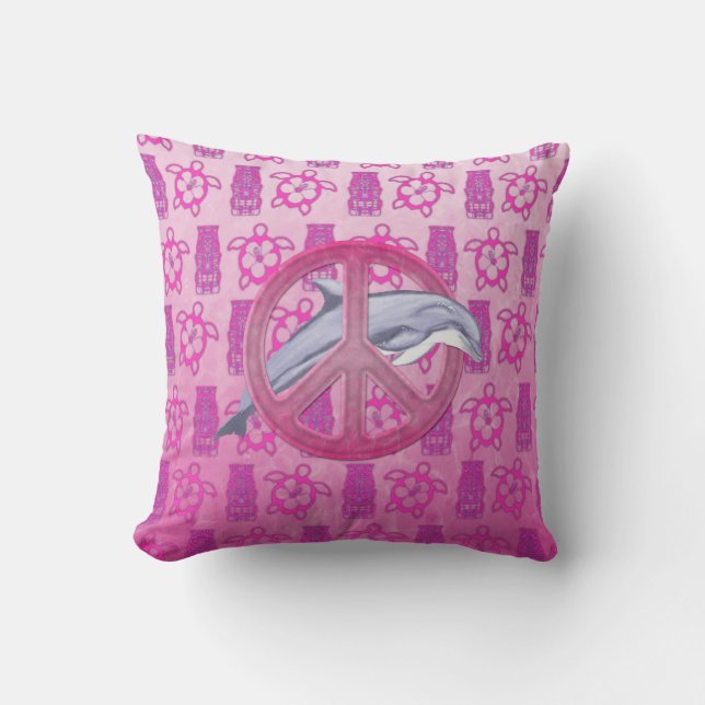 Dolphin Peace Pink Kussen (Voorkant)