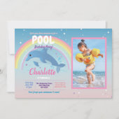 Dolphin Photo Pool Party Birthday Float Rainbow Kaart (Voorkant)