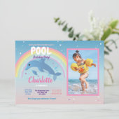 Dolphin Photo Pool Party Birthday Float Rainbow Kaart (Staand voorkant)