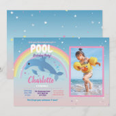 Dolphin Photo Pool Party Birthday Float Rainbow Kaart (Voorkant / Achterkant)
