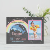 Dolphin Photo Pool Rainbow Party Birthday Float Kaart (Staand voorkant)