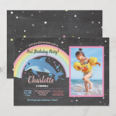Dolphin Photo Pool Rainbow Party Birthday Float Kaart (Voorkant / Achterkant)