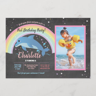 Dolphin Photo Pool Rainbow Party Birthday Float Kaart