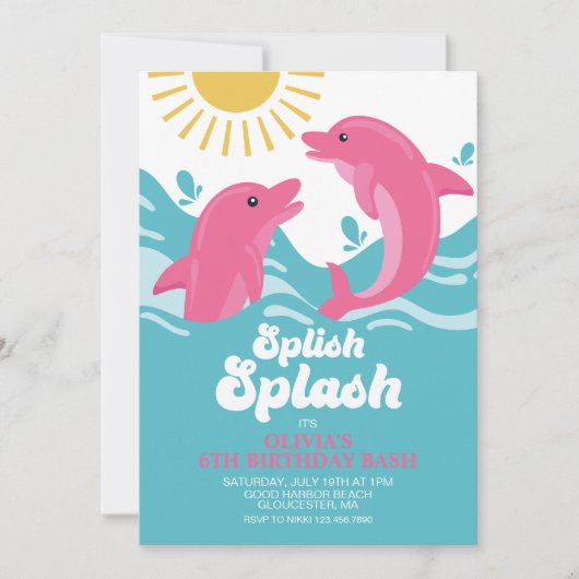Dolphin Pink en Paarse verjaardag Kaart (Voorkant)