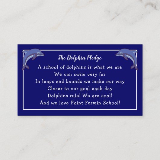 Dolphin Pledge - School Motto en Foto Visitekaartje (Voorkant)