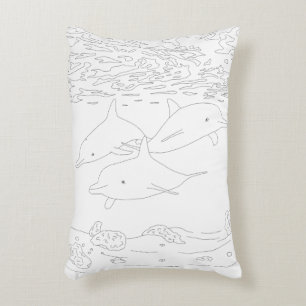 Dolphin Pod Adult Coloring Pillow Accent Kussen