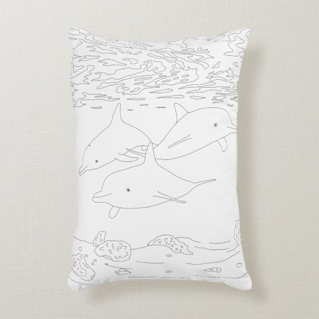 Dolphin Pod Adult Coloring Pillow Accent Kussen (Voorkant(Verticaal))