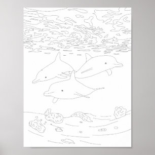 Dolphin Pod Adult Coloring Poster