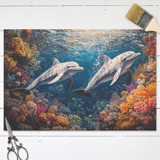 Dolphin Pod Koraalrif Decoupage Tissuepapier