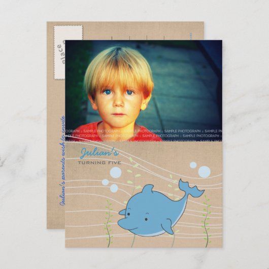 Dolphin Pool Verjaardagsfeest Uitnodigen Briefkaar Uitnodiging Briefkaart (Voorkant / Achterkant)