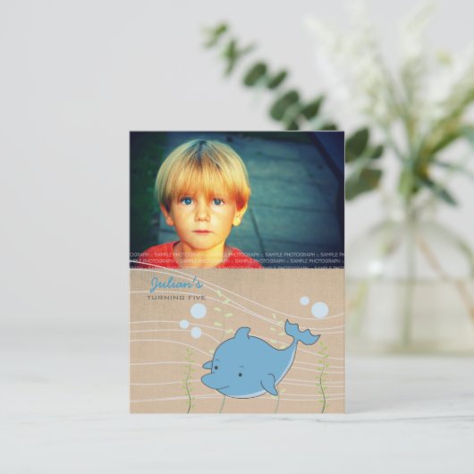 Dolphin Pool Verjaardagsfeest Uitnodigen Briefkaar Uitnodiging Briefkaart (Staand voorkant)