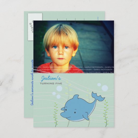 Dolphin Pool Verjaardagsfeest Uitnodigen Briefkaar Uitnodiging Briefkaart (Voorkant / Achterkant)