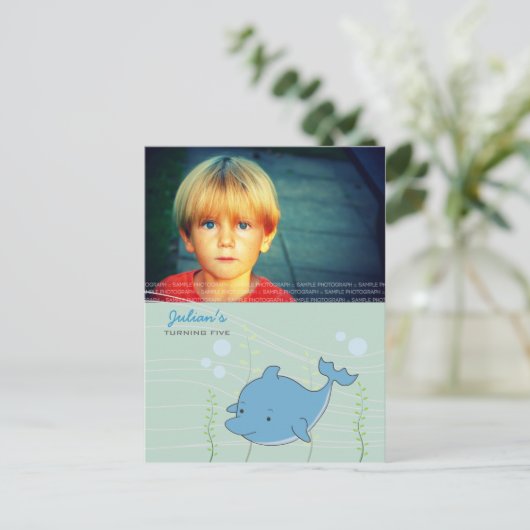 Dolphin Pool Verjaardagsfeest Uitnodigen Briefkaar Uitnodiging Briefkaart (Staand voorkant)