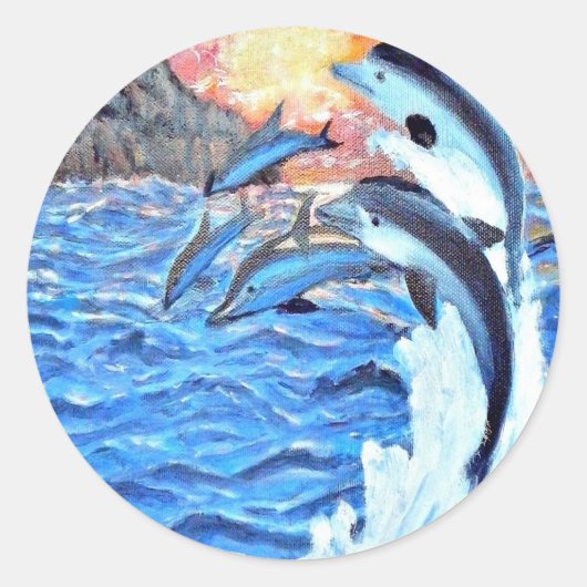 Dolphin Porpoise oceanische scènes kunst Ronde Sticker (Voorkant)