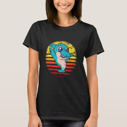 Dolphin Retro 70s  Animal Silhouette Distre T-shirt (Voorkant)
