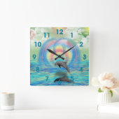 Dolphin Rising Vierkante Klok (Huis)