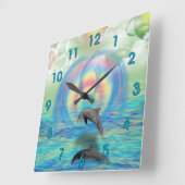 Dolphin Rising Vierkante Klok (Hoek)