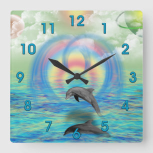 Dolphin Rising Vierkante Klok