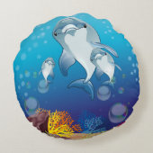 Dolphin ronde gooien kussen voor kinderen op maat. (Achterkant)