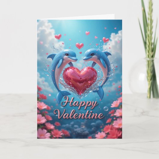Dolphin Rose Valentine Romantic Ocean Love  Feestdagen Kaart (Voorkant)