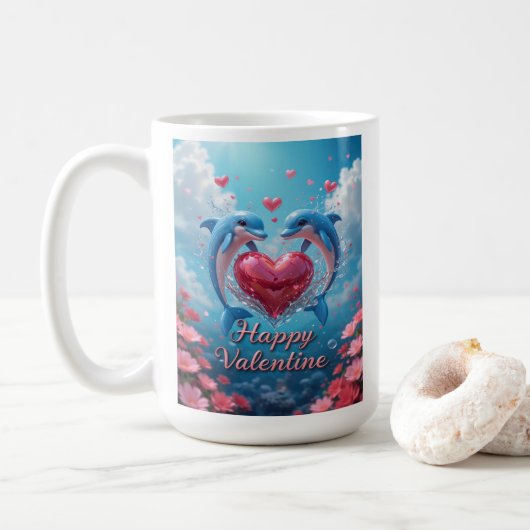 Dolphin Rose Valentine Romantic Ocean Love Koffiemok (Met donut)