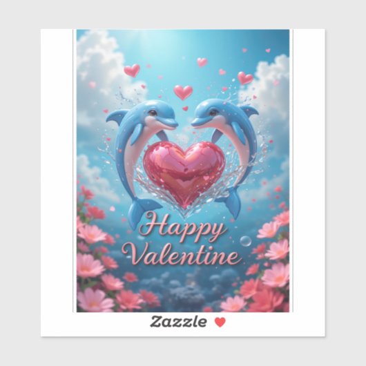 Dolphin Rose Valentine Romantic Ocean Love Sticker (Vel)