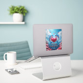 Dolphin Rose Valentine Romantic Ocean Love Sticker (Laptop op bureau)