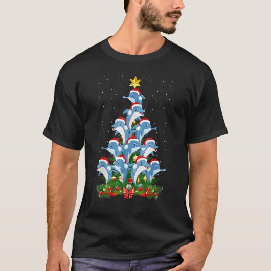 Dolphin Santa Hat-kerstboom T-shirt (Voorkant)