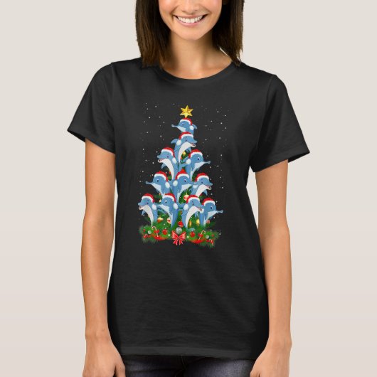 Dolphin Santa Hat-kerstboom T-shirt (Voorkant)